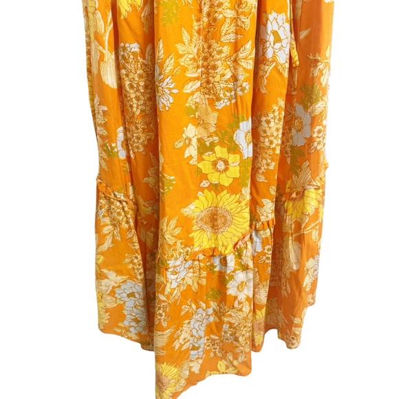 Urban Outfitters Orange Floral Midi Dress Open Back Criss Cross Size Small - Picture 8 of 8